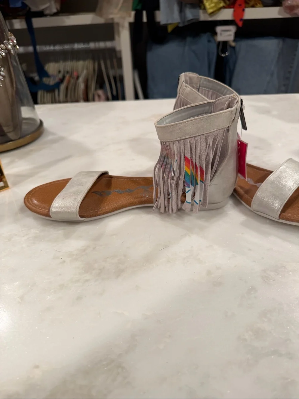Girls Fringe Sandals with Rainbow Accent